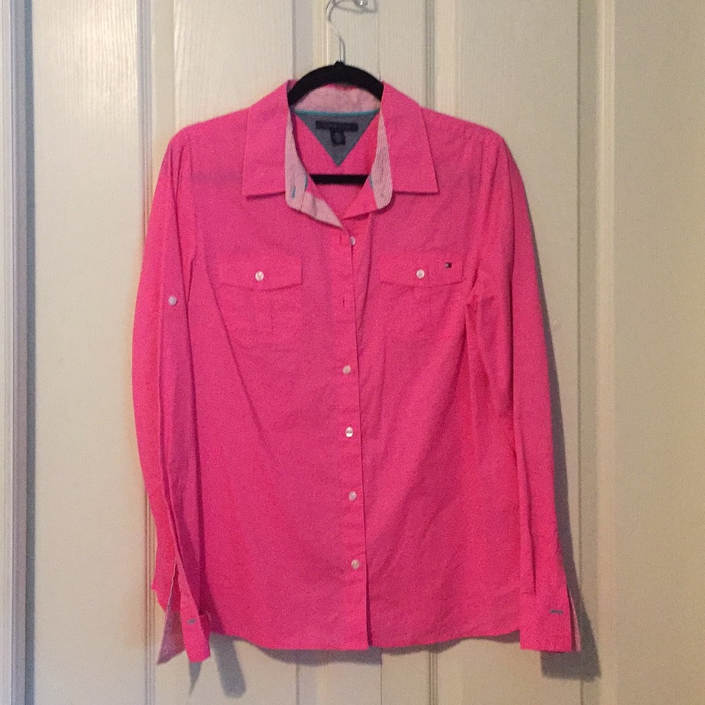 Tommy Hilfiger hot pink button down blouse